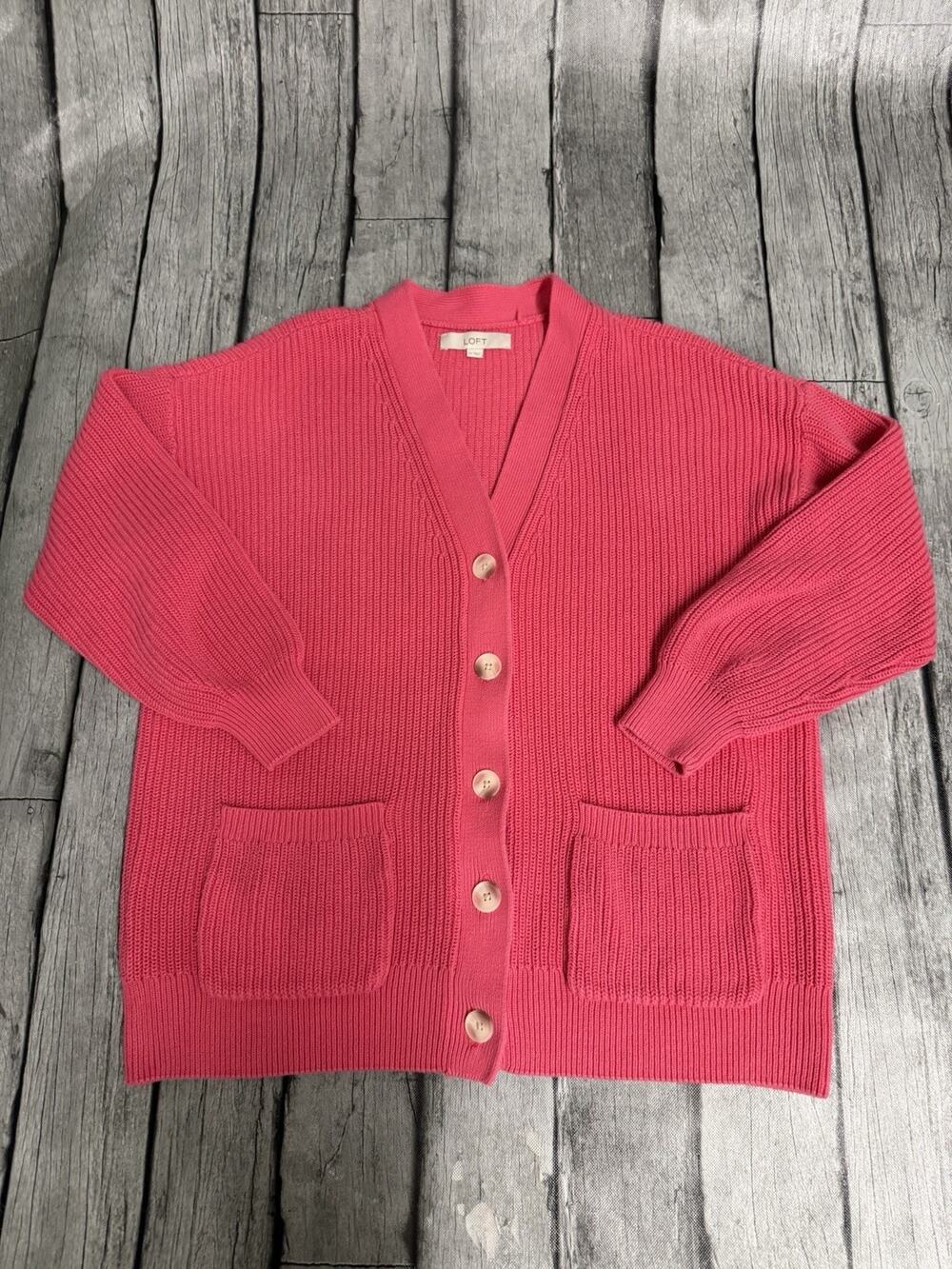 Women’s LOFT Pink Chunky Knit Button Cardigan Sweater XL Spring Casual Career